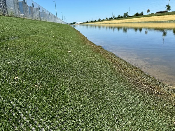 Retention pond protected by InstaTurf